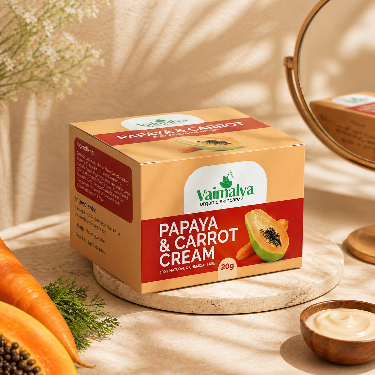Vaimalya Papaya & Carrot Face Cream | Natural Daily Skin Care Cream