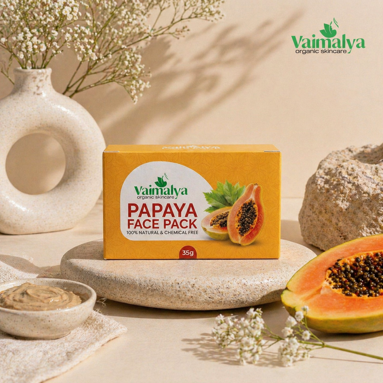 Vaimalya Papaya Face Pack | Natural Herbal Face Pack for Glowing Skin